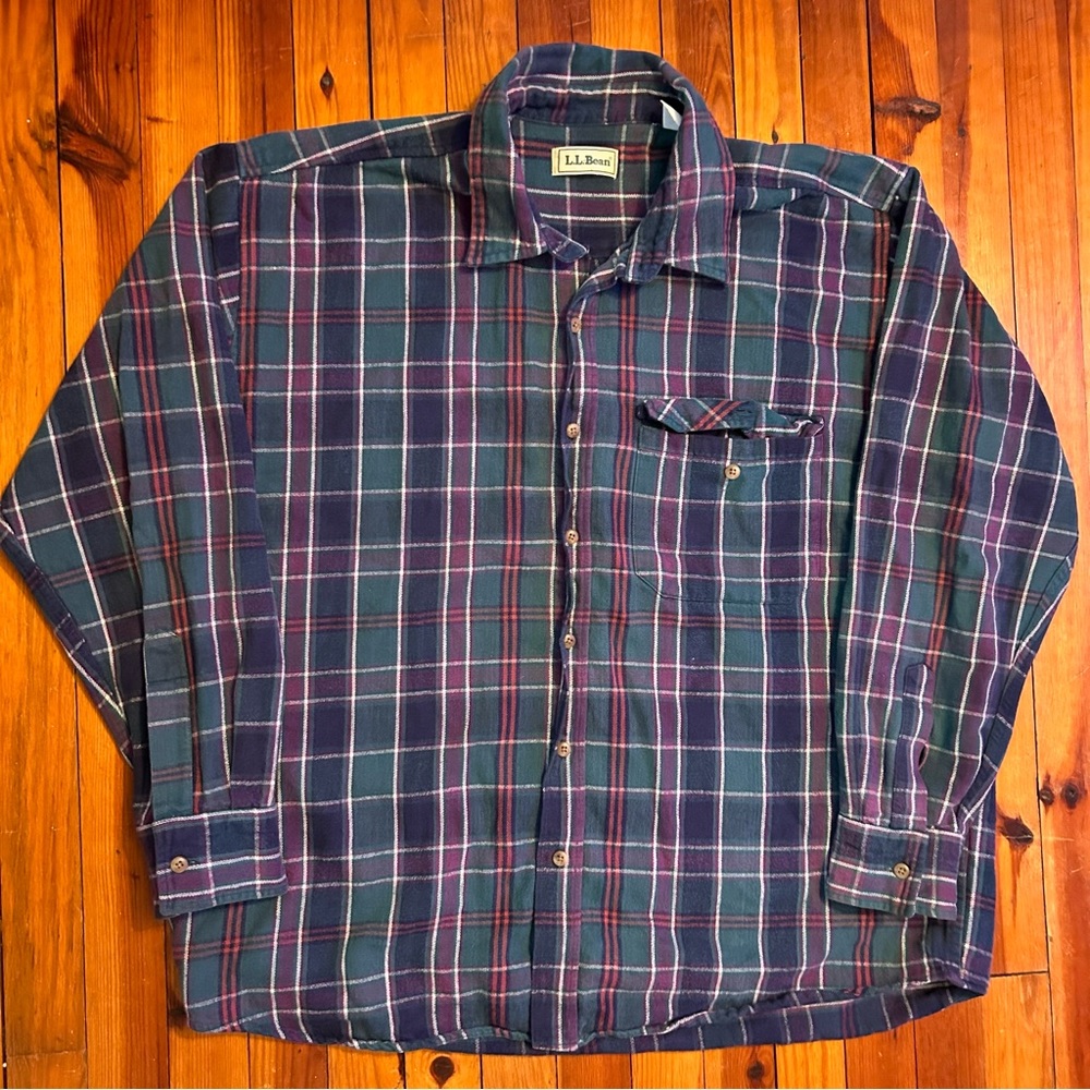 Vintage L.L. Bean Flannel Button Up Long Sleeve Shirt 100% Cotton